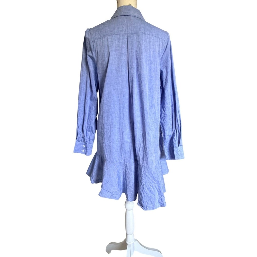 Tuckernuck Callahan Chambray Shirt Dress Blue Button Front Ruffle Hem Size L NWT - Picture 7 of 7